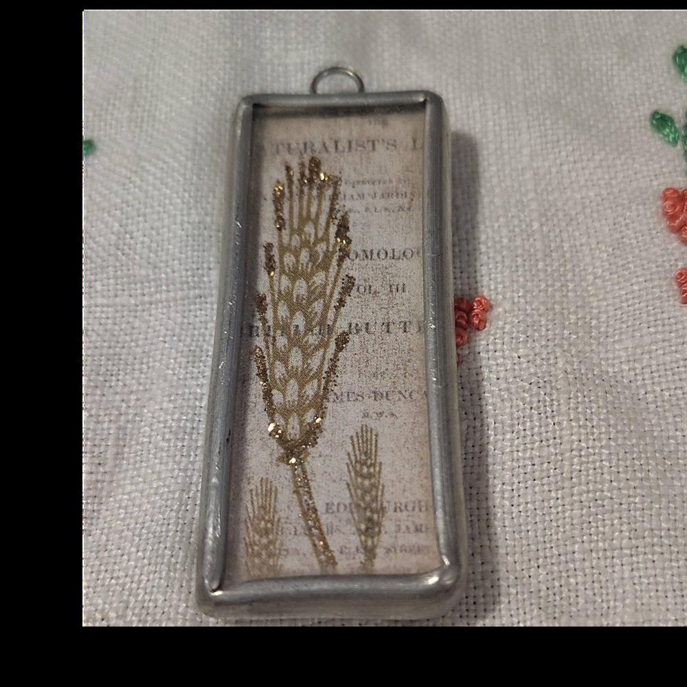 Handcrafted Rectangular Nature Charm Pendant Glitter Paper Metal Gold Silver